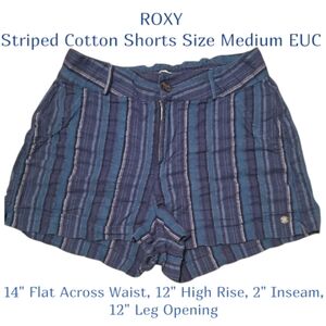 Roxy Navy and Light Blue Striped Cotton Shorts Women's Medium EUC